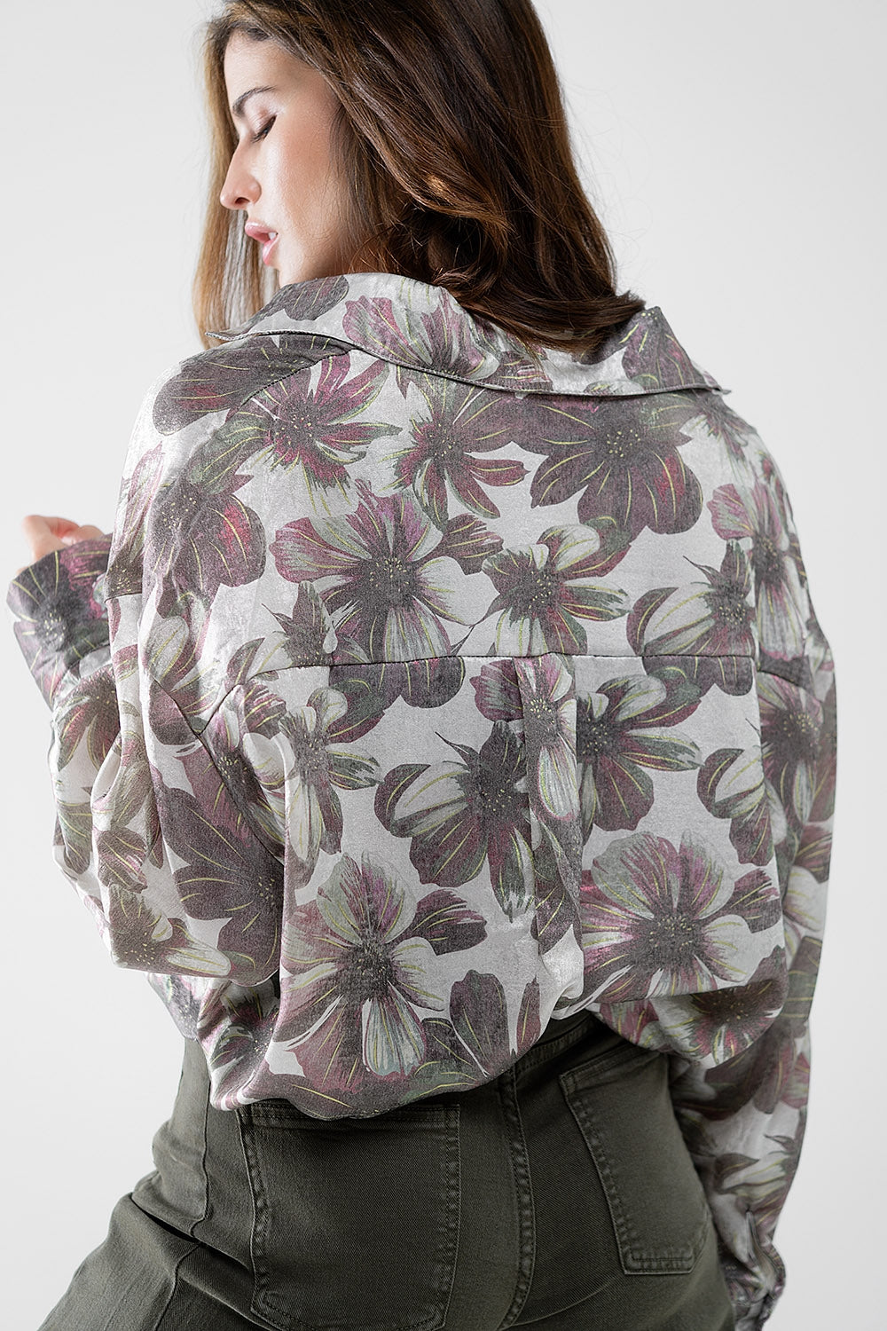 gris Chemise à imprimé floral à effet métallisé