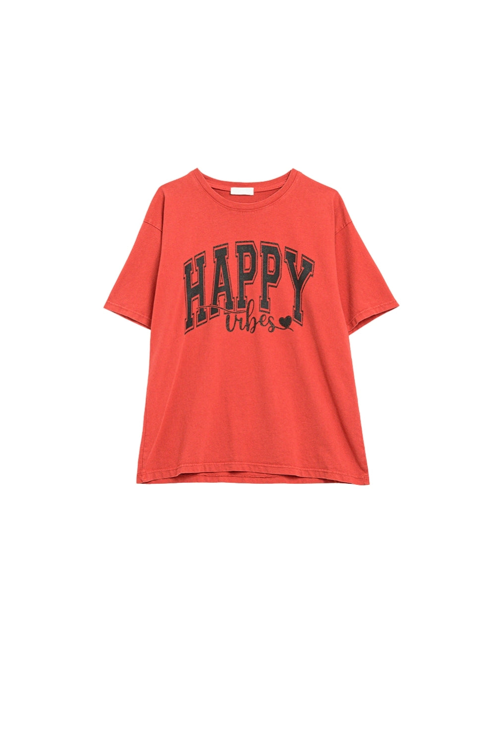 Q2 Happy Vibes Graphic Relaxed T-Shirt en rouge