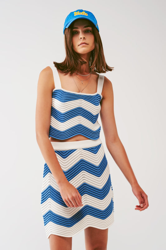 Q2 Haut bandeau tricoté en blanc et bleu