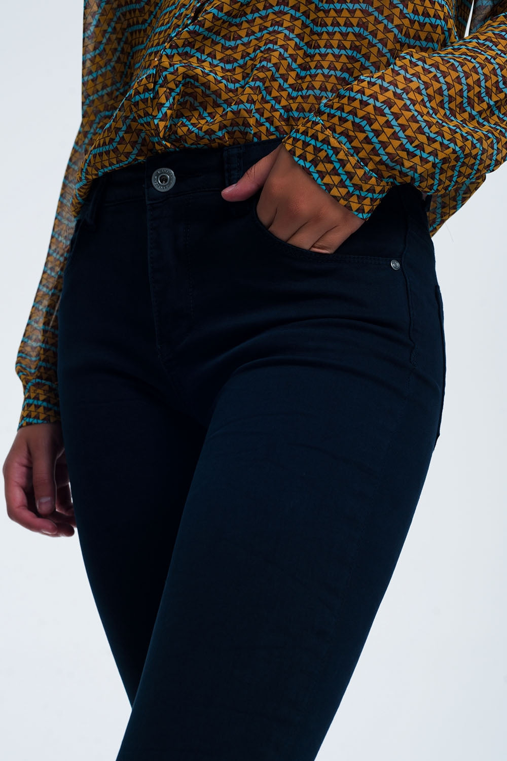 Jean à taille haute bleu marine