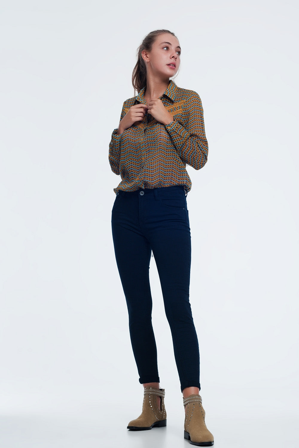 Jean à taille haute bleu marine