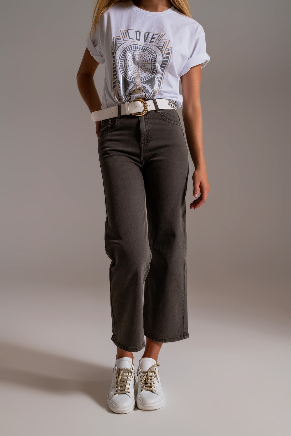 Jean ample court en gris
