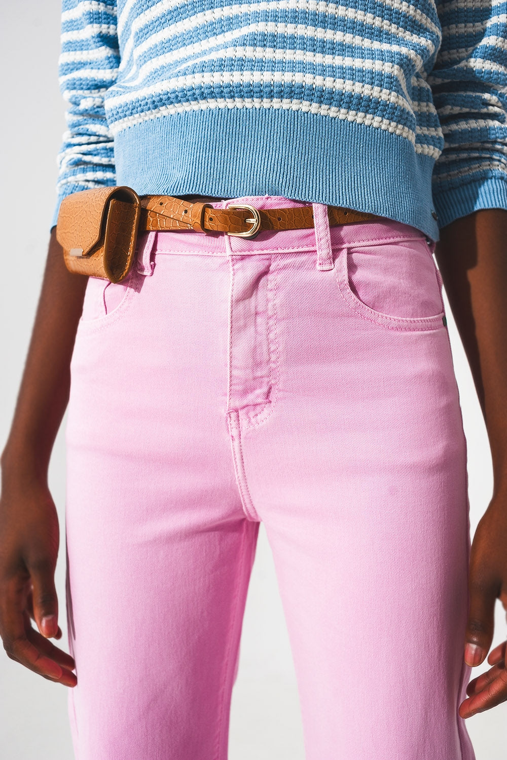 Jean ample court en Rose chewing gum
