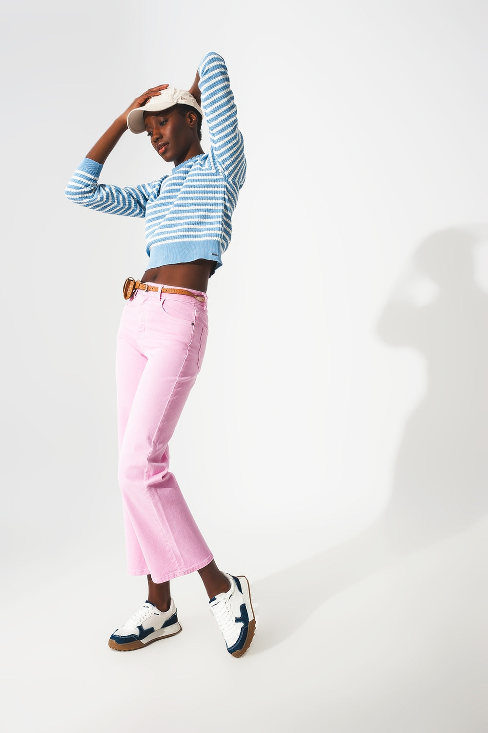 Jean ample court en Rose chewing gum