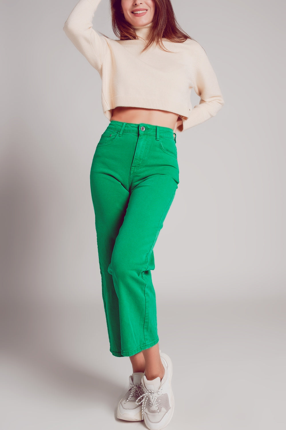 Jean ample court en vert profond