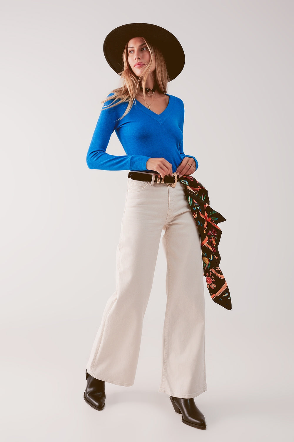 Jean ample en coton mélangé Beige