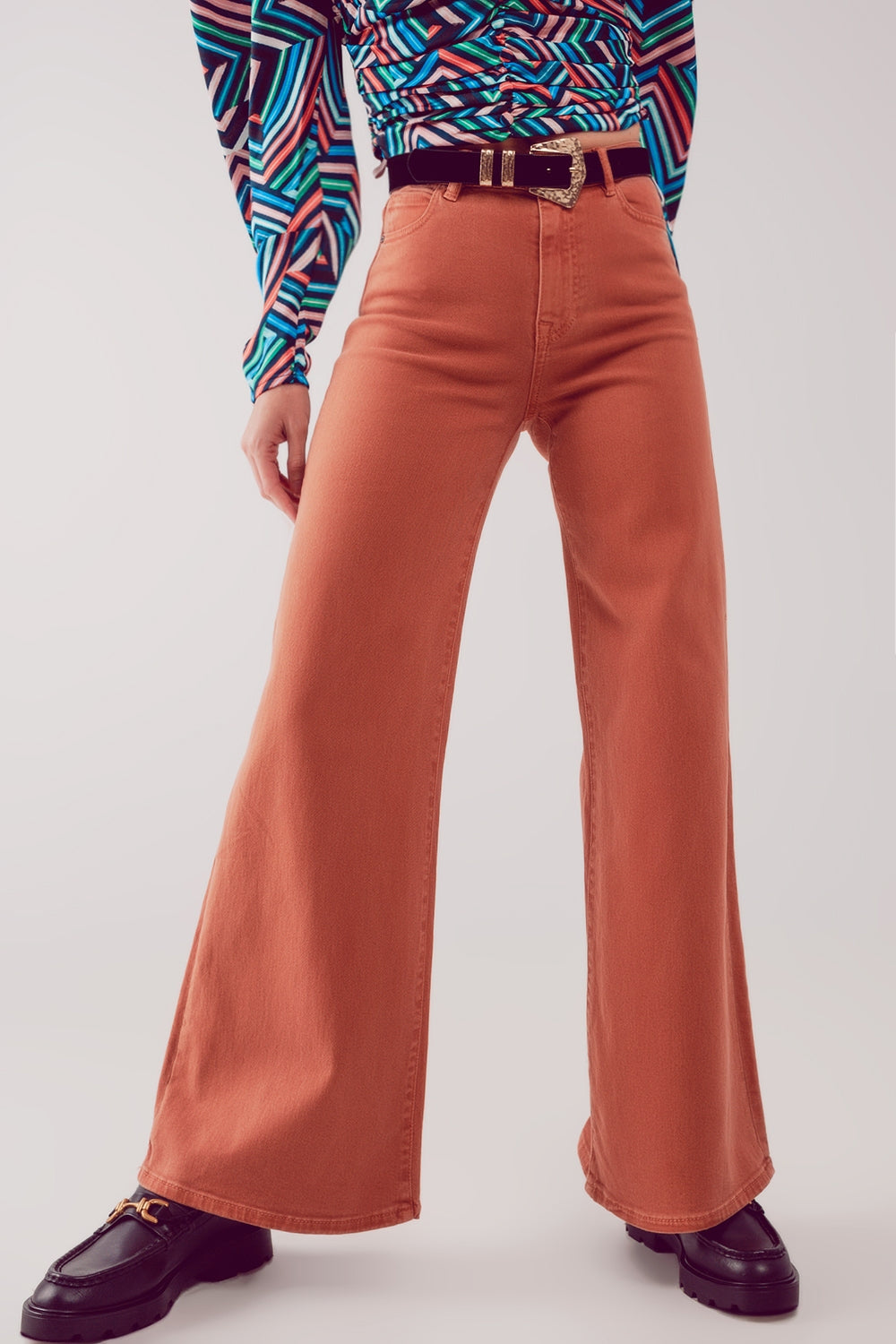 Jean ample en coton mélangé orange