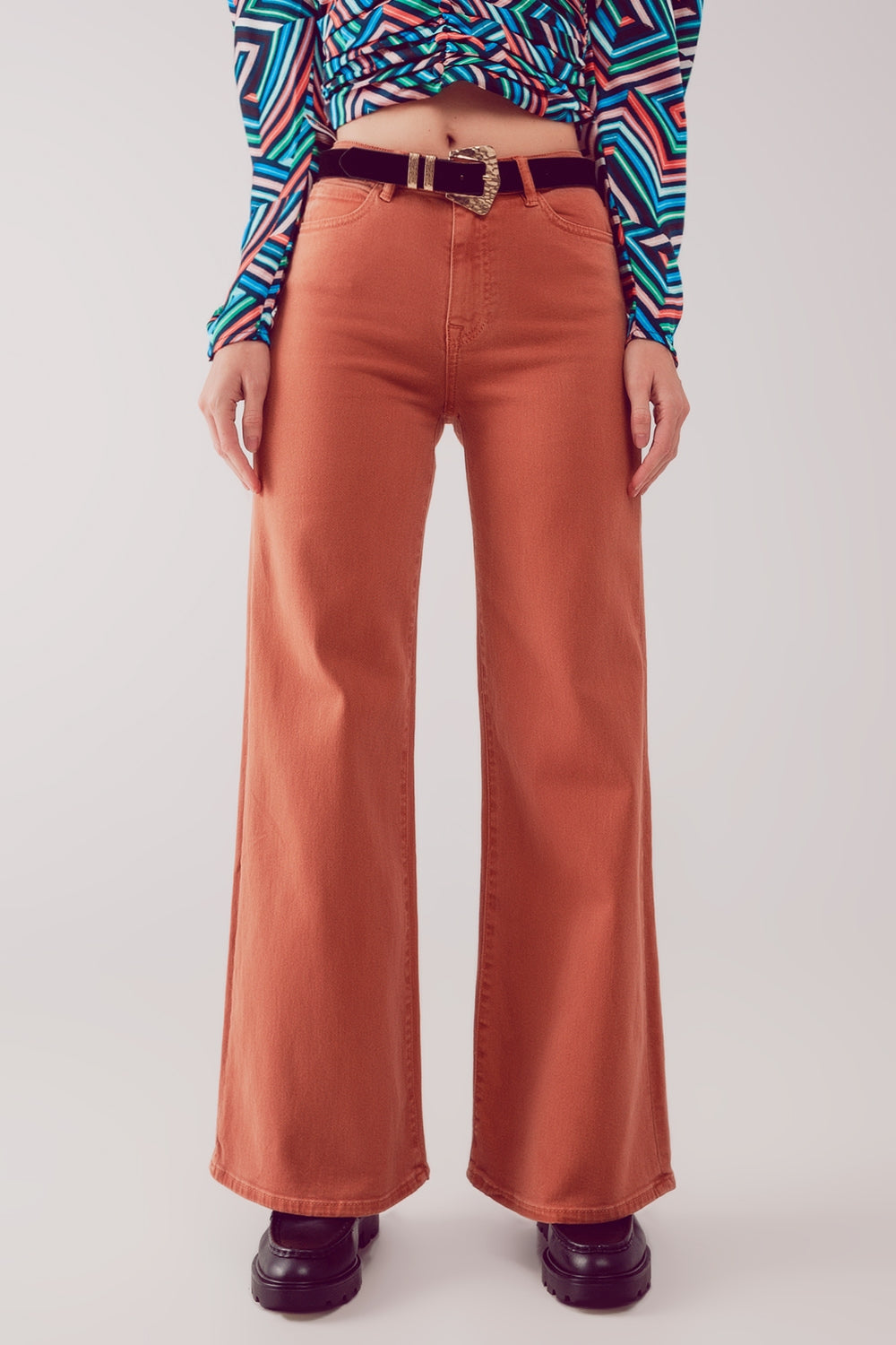 Jean ample en coton mélangé orange