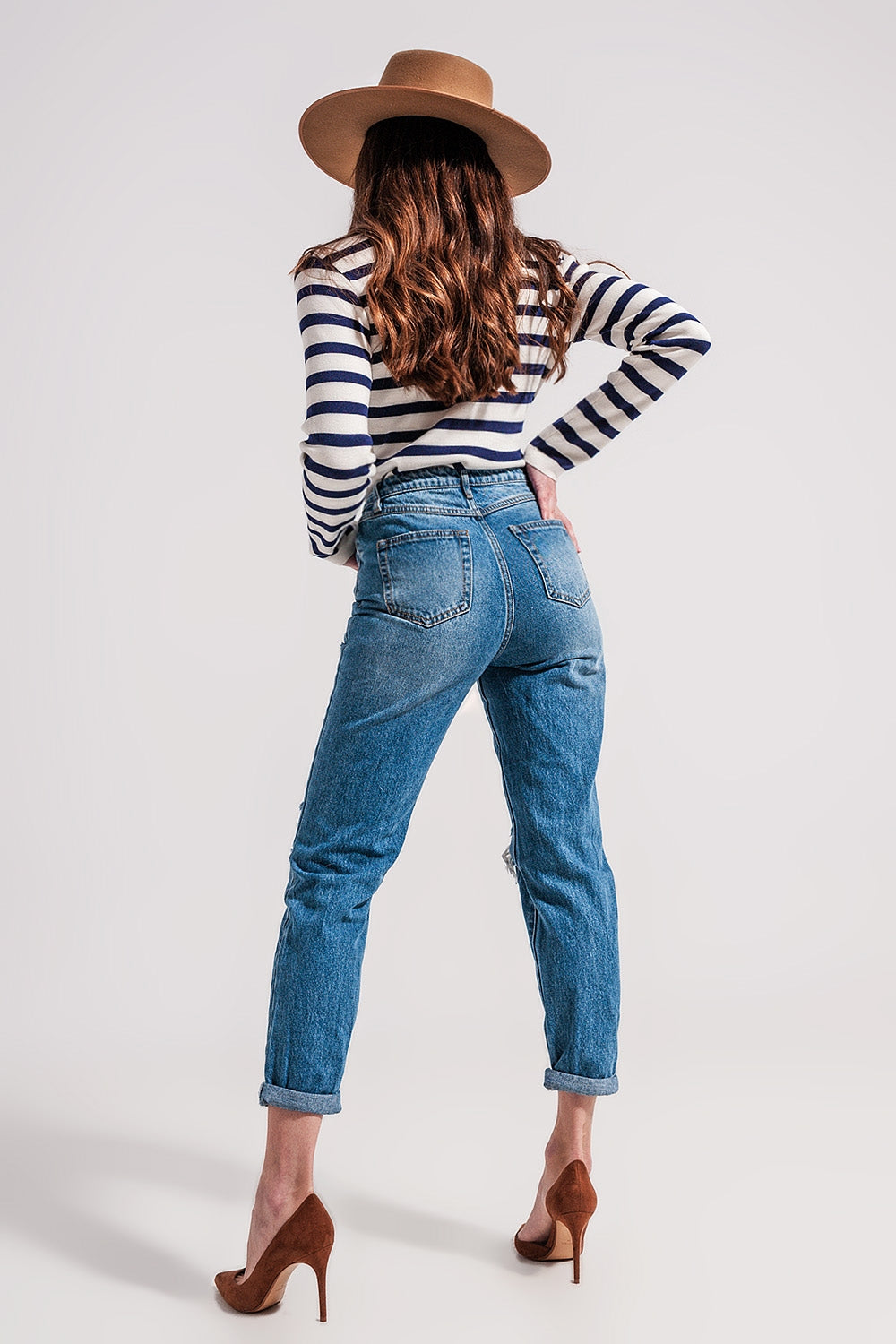 Jean avec bouton asymétrique Bleu moyen