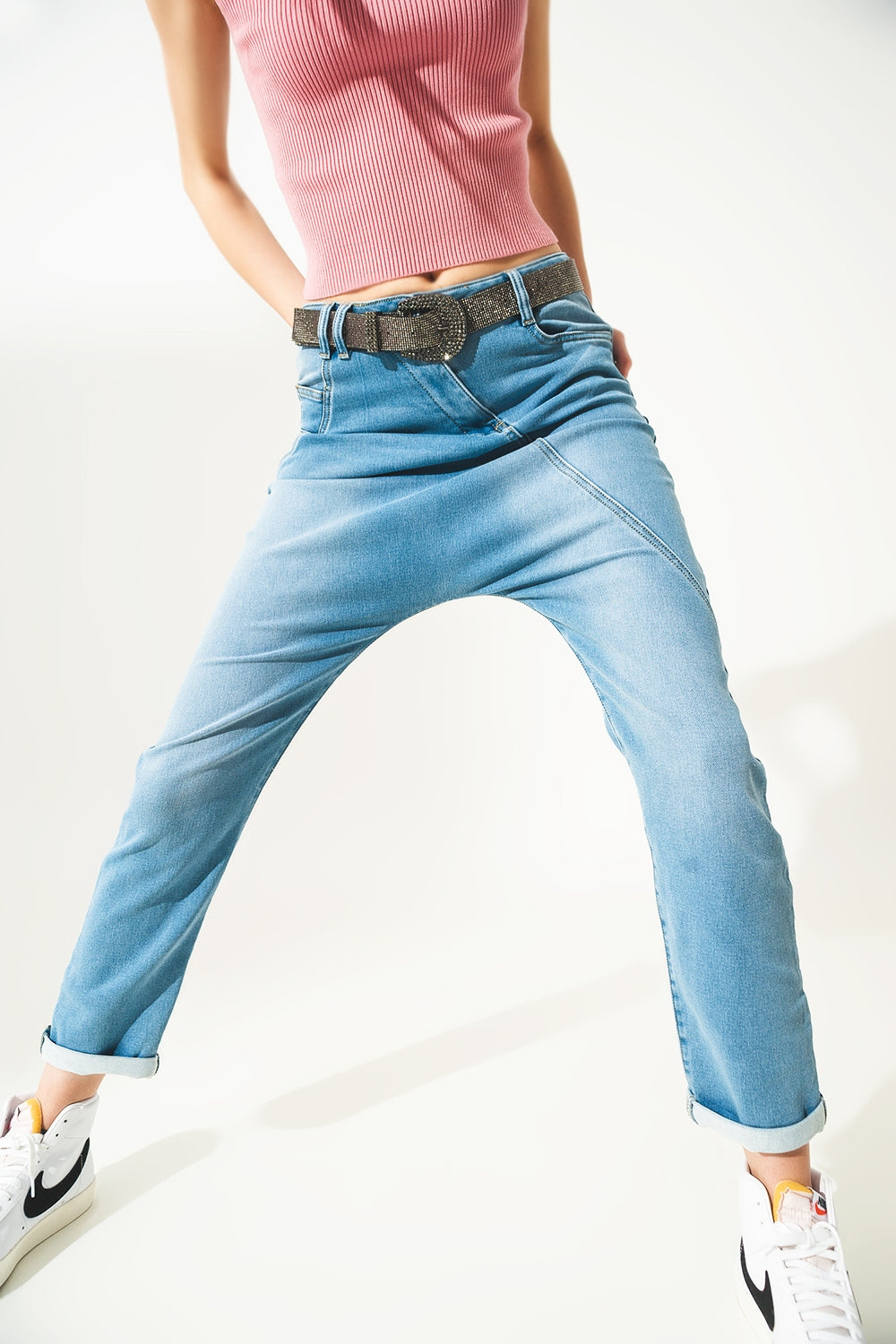 Q2 Jean baggy style années 90 Bleu délavé vintage