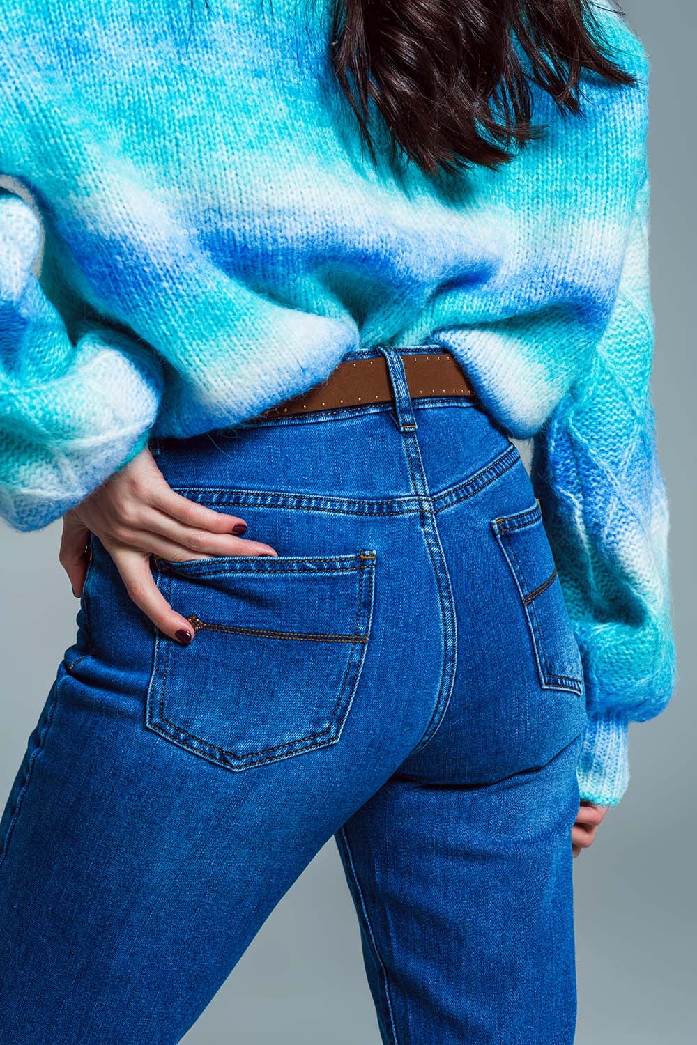 Jean basique à jambe Skinny en denim extensible délavage moyen
