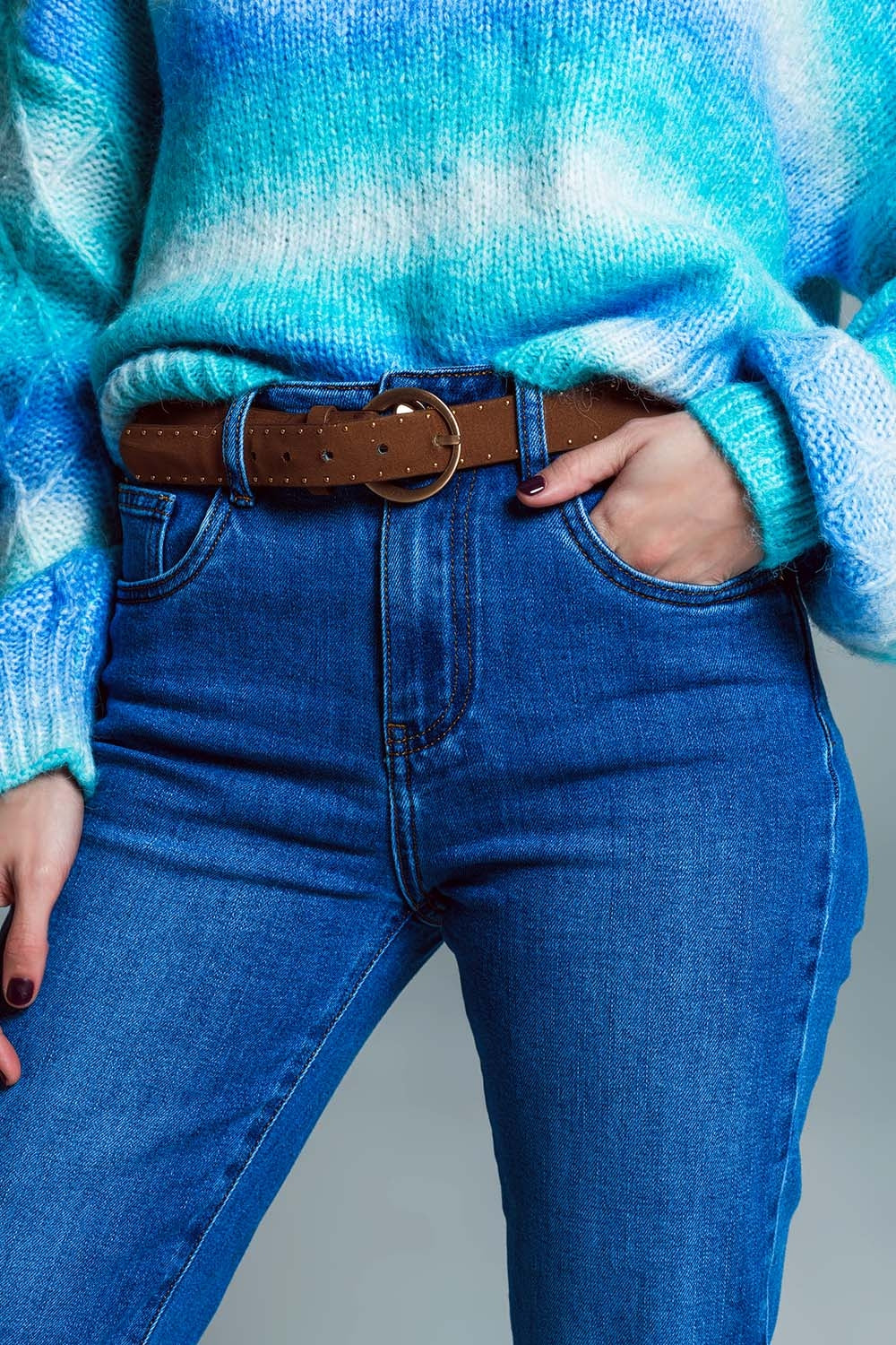 Jean basique à jambe Skinny en denim extensible délavage moyen