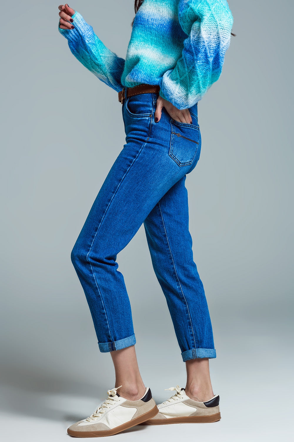 Jean basique à jambe Skinny en denim extensible délavage moyen