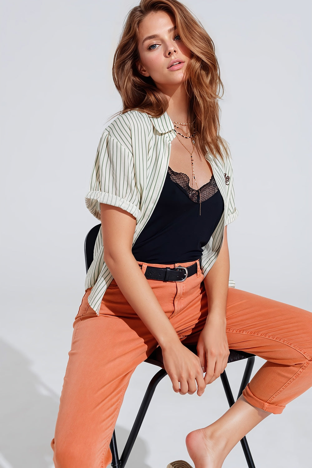 Jean basique skinny à la cheville en orange