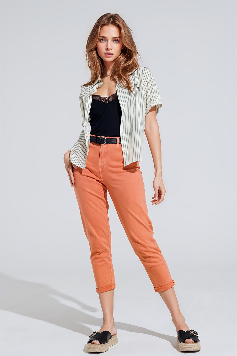 Jean basique skinny à la cheville en orange
