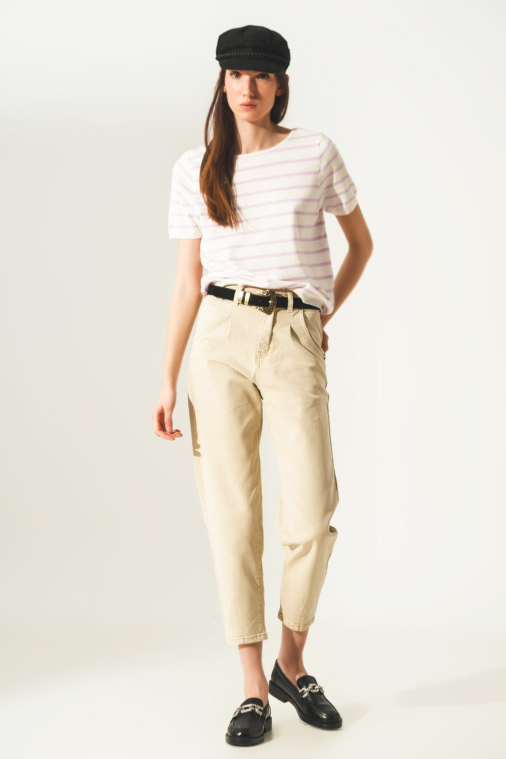 Jean beige à la cheville