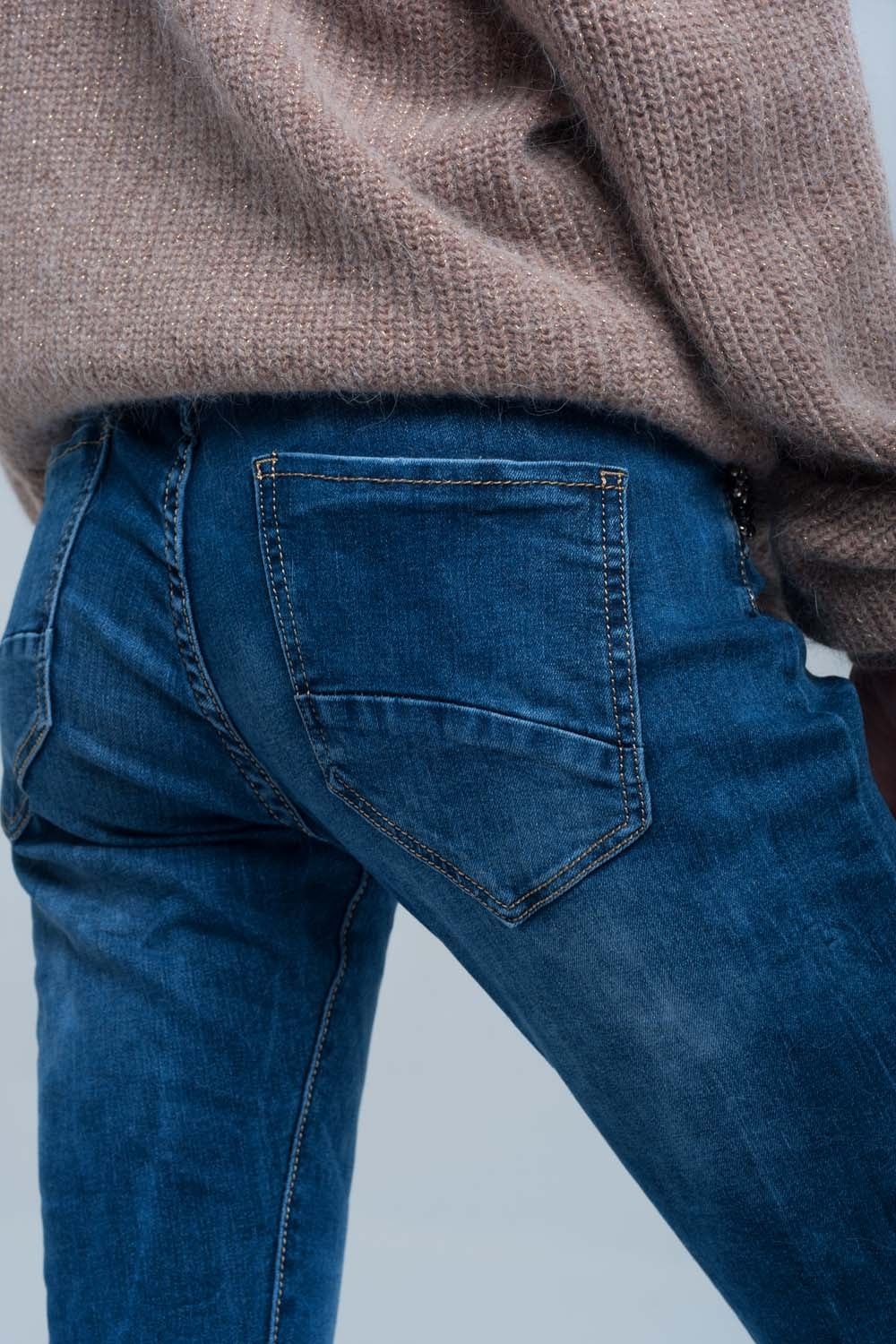Jean boyfriend bleu à perles