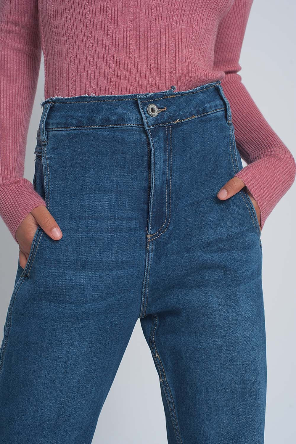Jean boyfriend coupe ballon à taille haute en Bleu