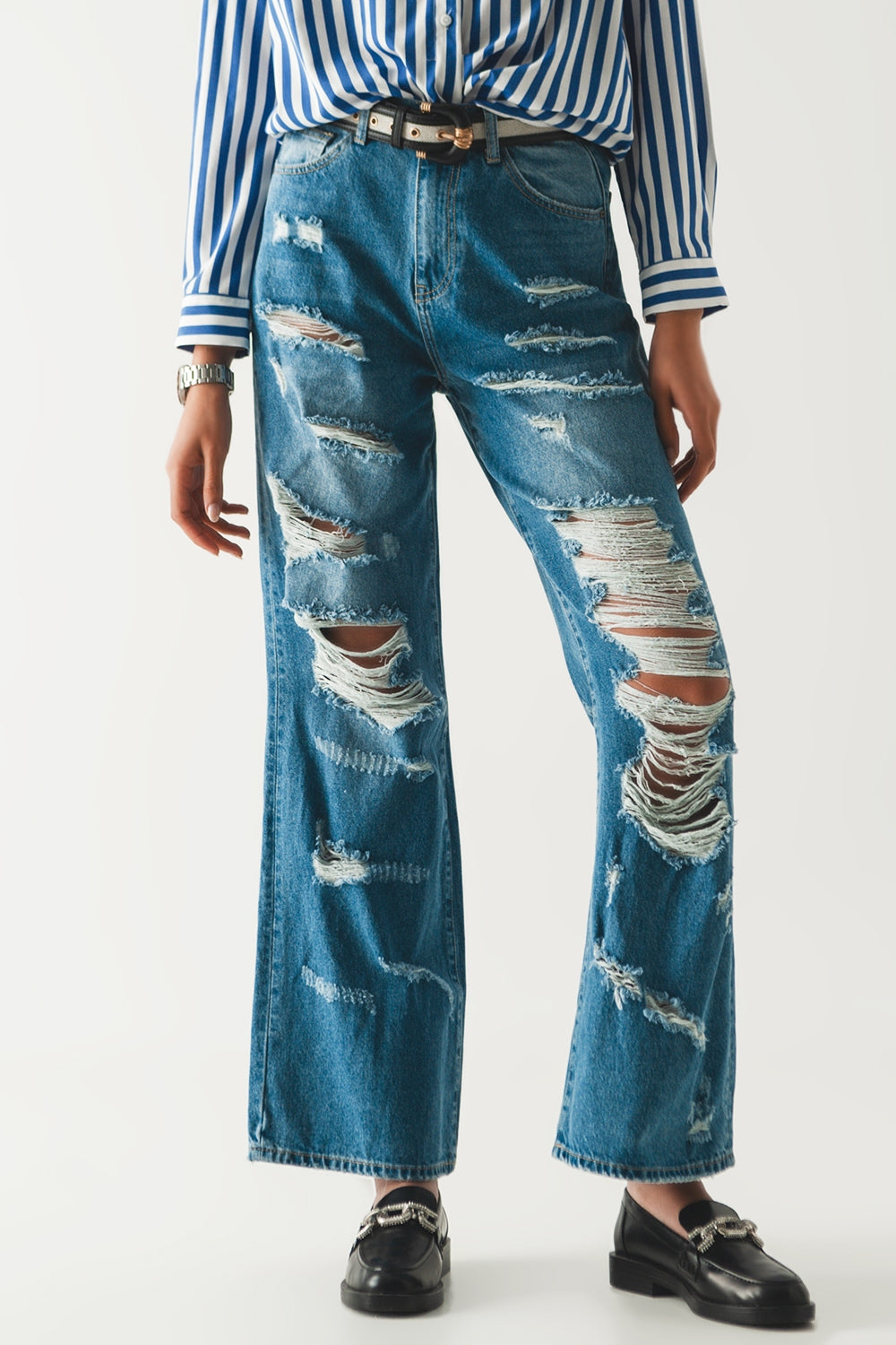 Jean boyfriend déchiré bleu