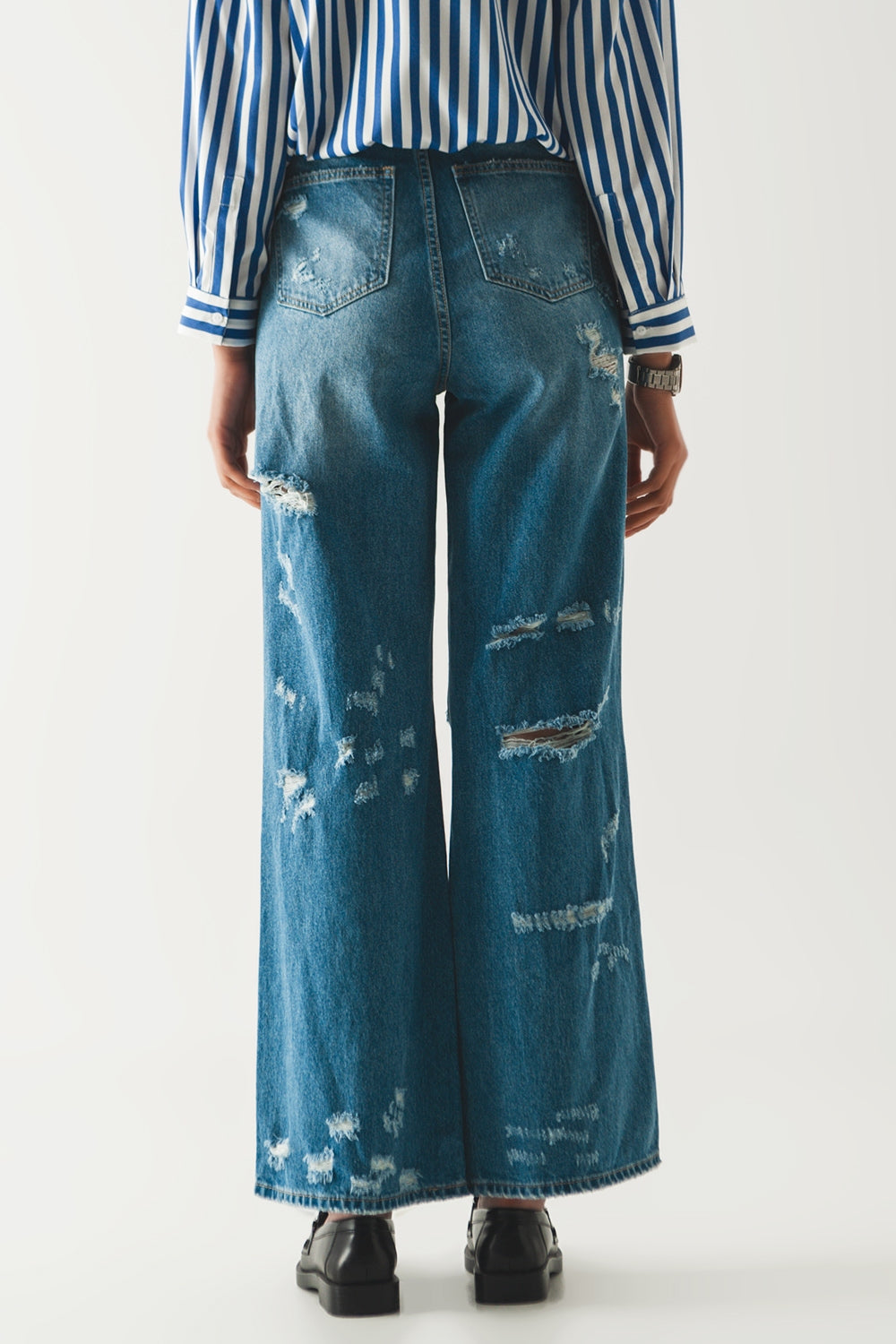Jean boyfriend déchiré bleu