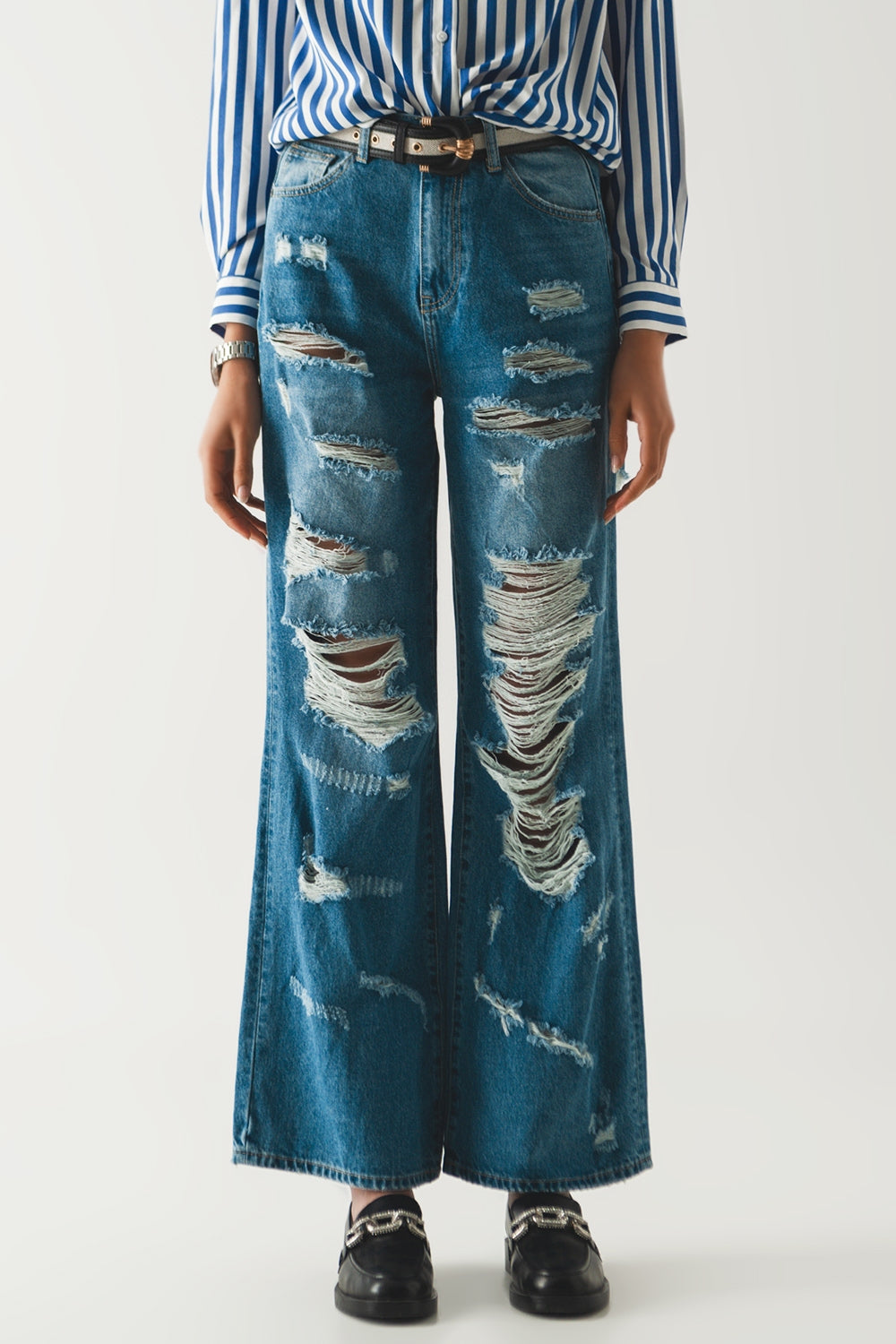Jean boyfriend déchiré bleu