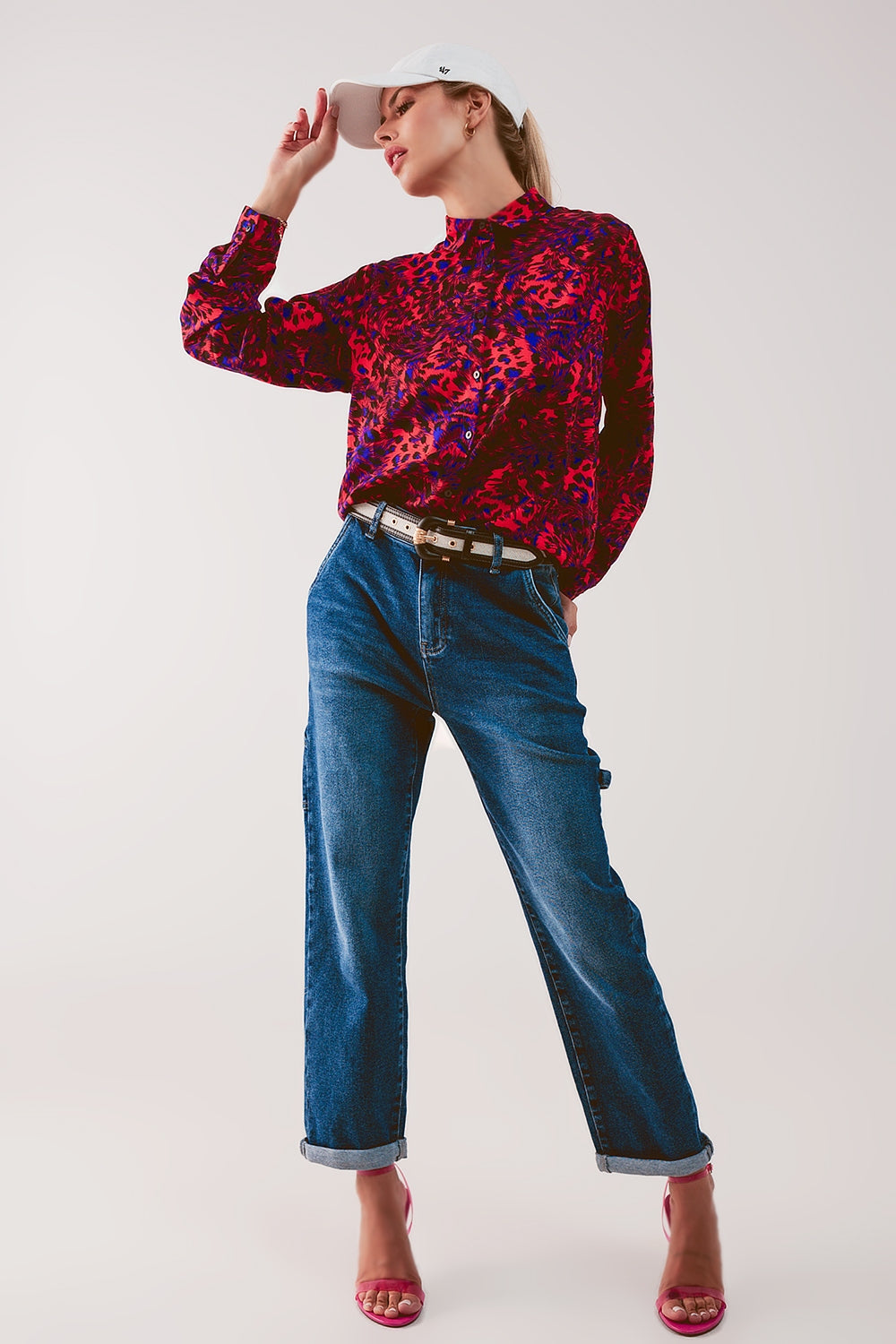 Jean boyfriend en coton stretch Bleu moyen