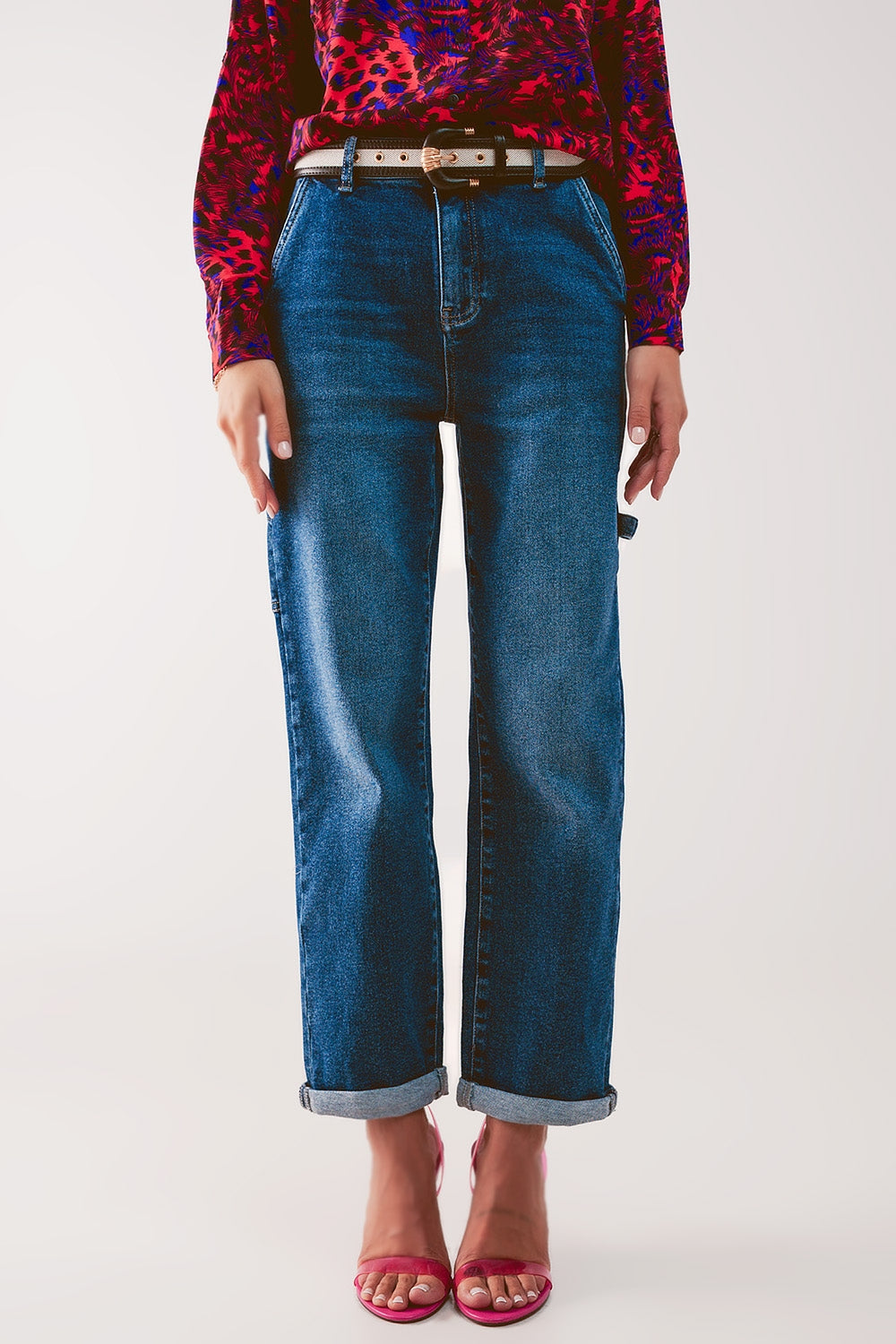 Jean boyfriend en coton stretch Bleu moyen