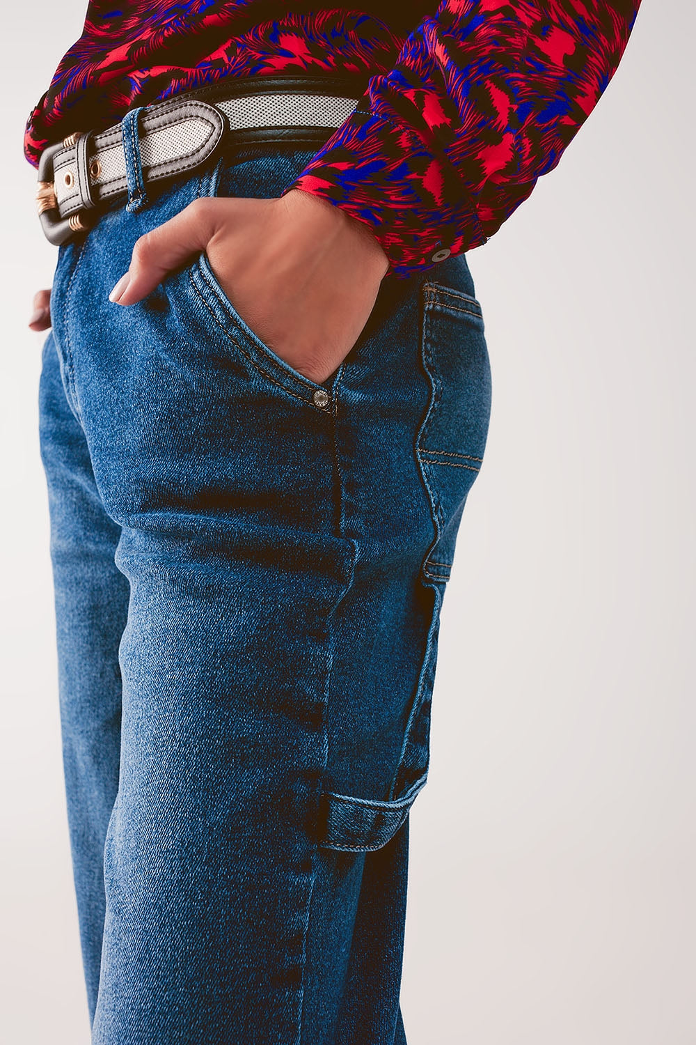 Jean boyfriend en coton stretch Bleu moyen