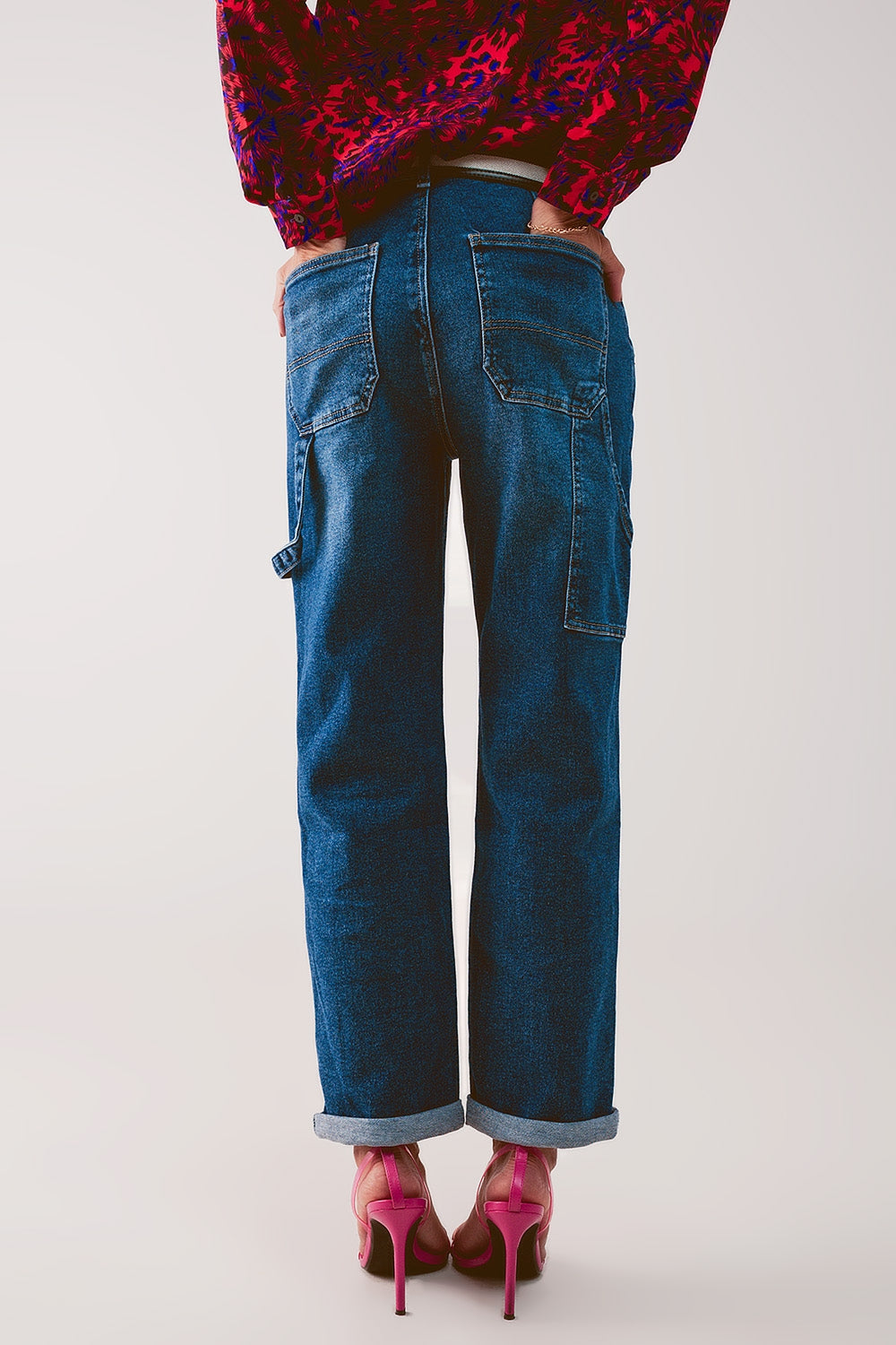 Jean boyfriend en coton stretch Bleu moyen