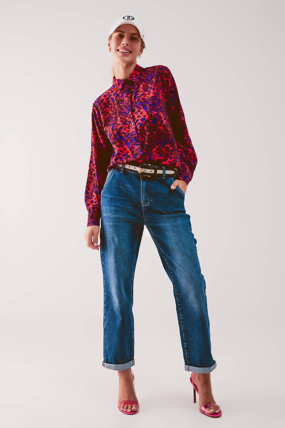 Jean boyfriend en coton stretch Bleu moyen