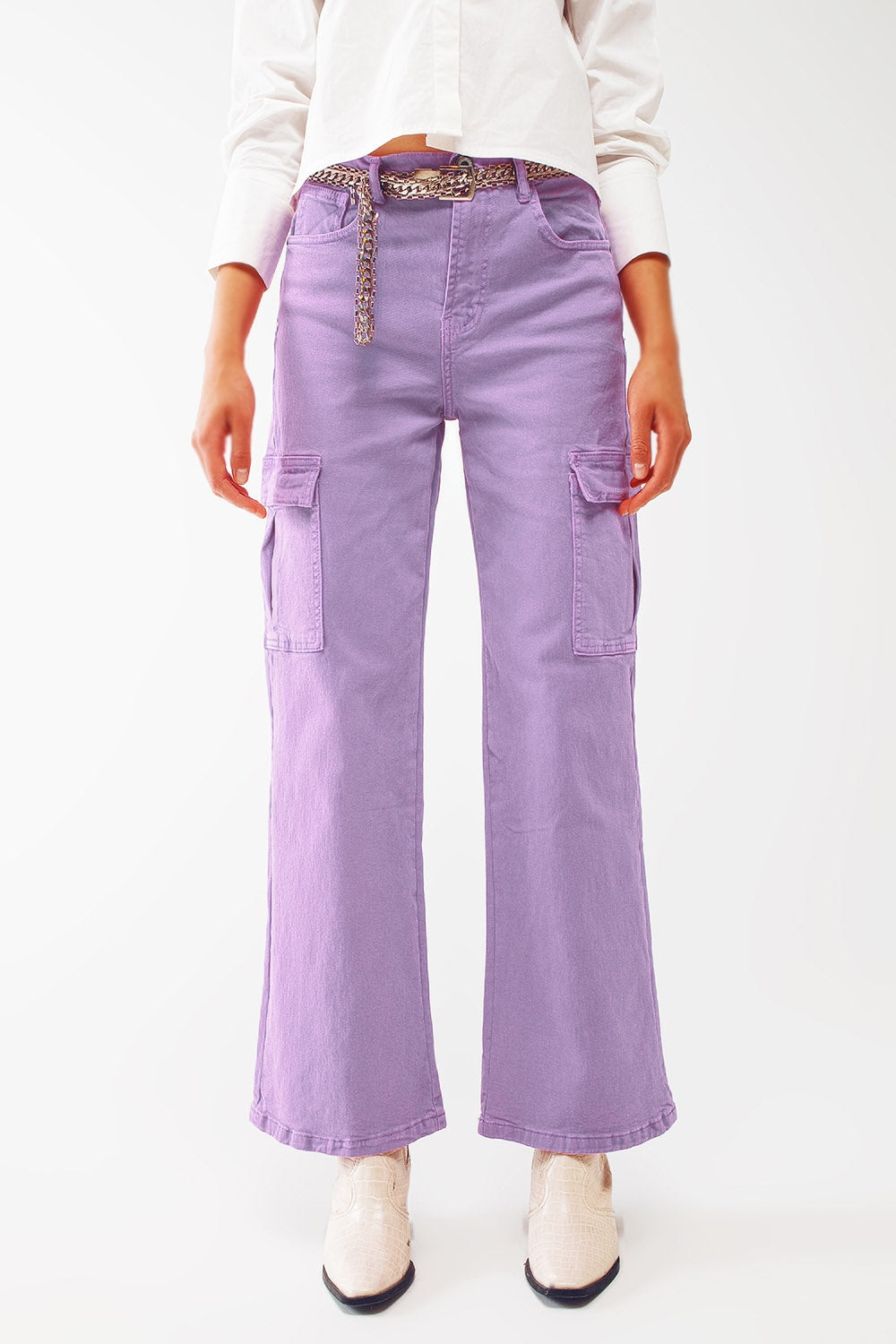 Q2 Jean cargo à jambe droite en violet