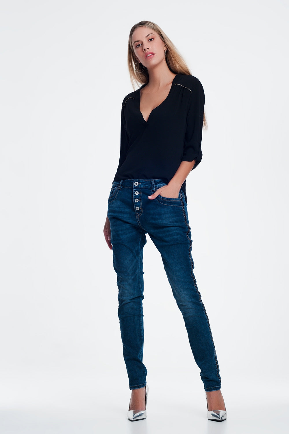 Jean clouté look cuir