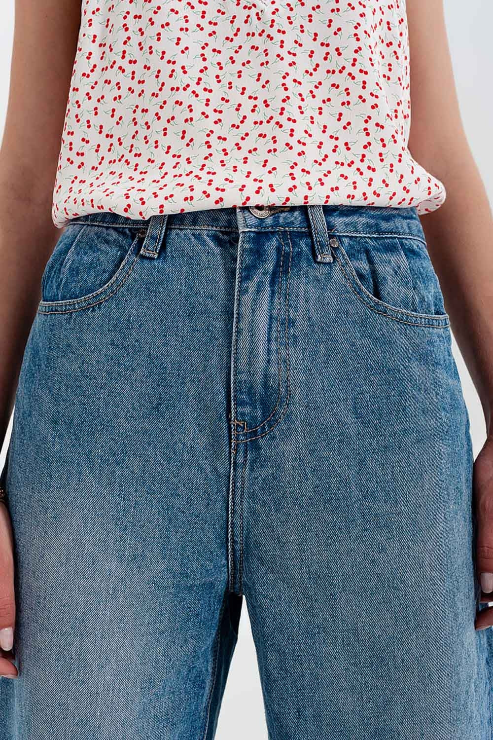 Jean coupe décontractée déchiré Bleu moyen
