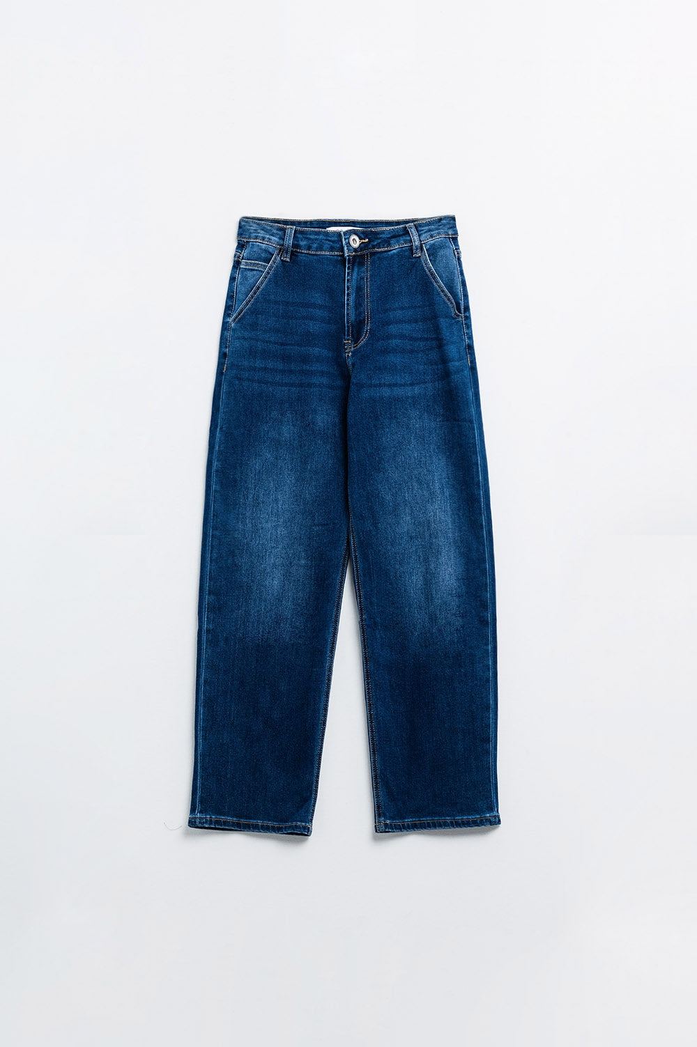 Jean coupe droite avec poches latérales en bleu moyen