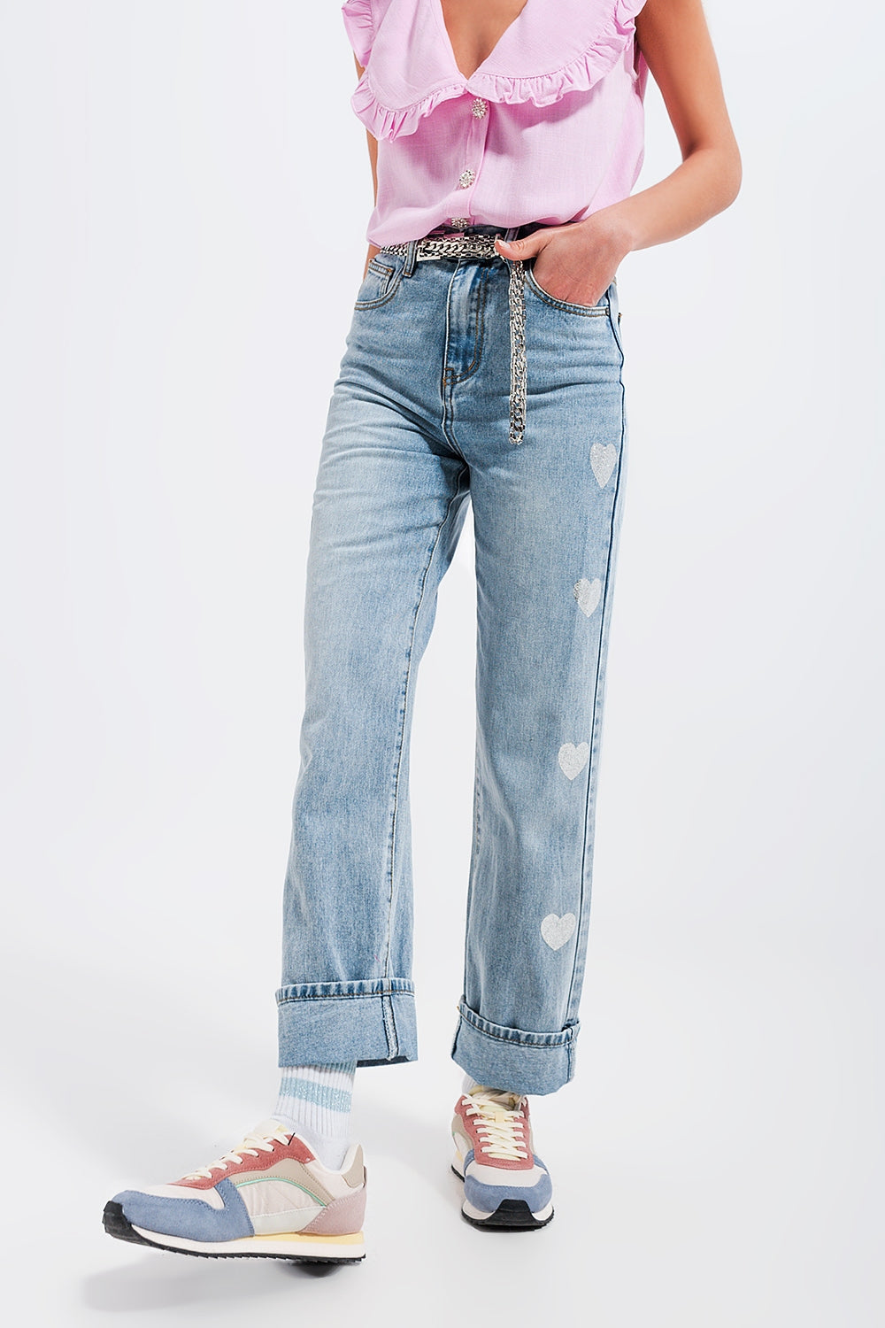 Jean coupe style années 90 à imprimé cœurs