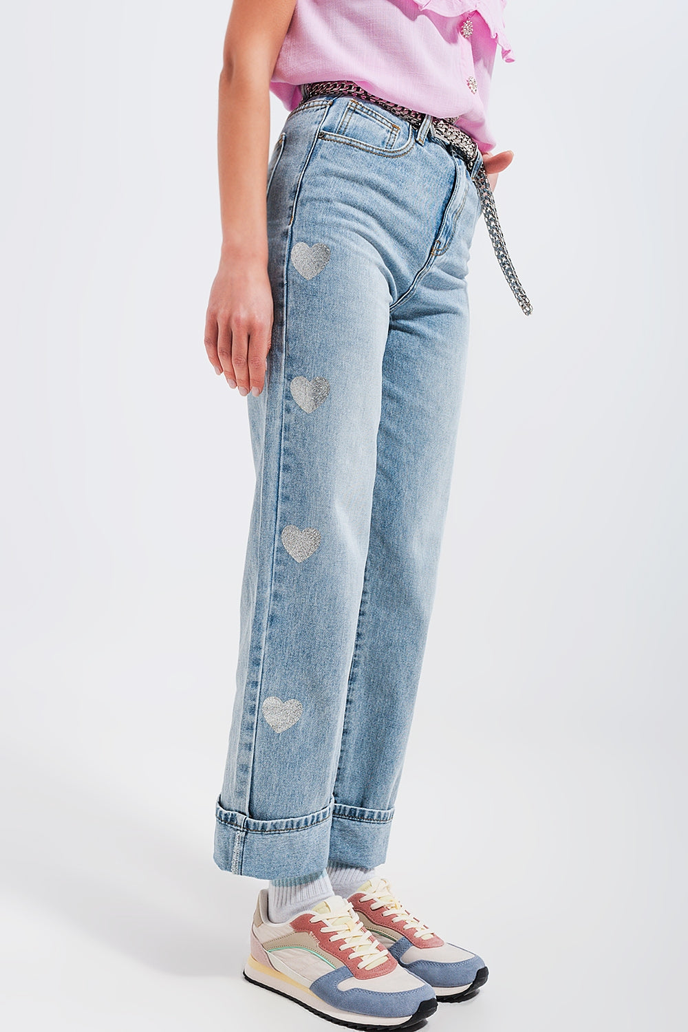 Jean coupe style années 90 à imprimé cœurs