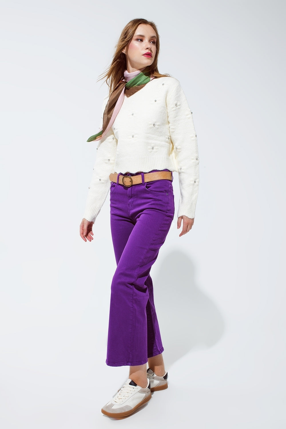 Jean court à jambe large en violet