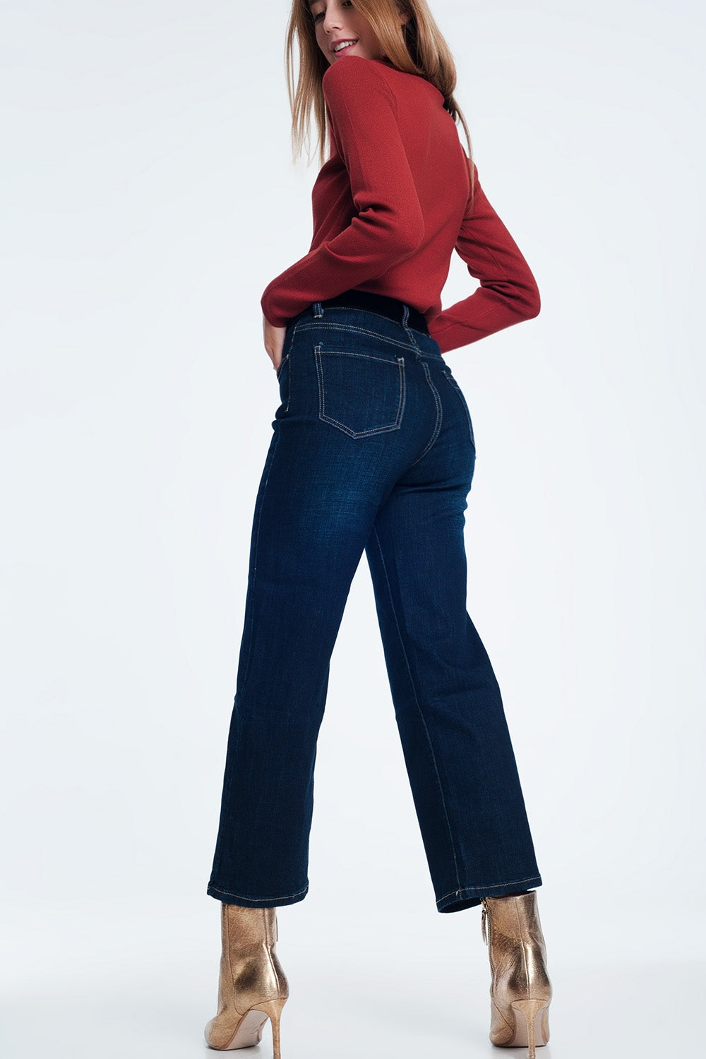 Jean court et large taille haute