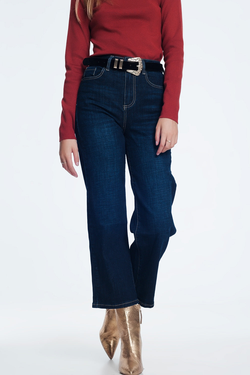 Jean court et large taille haute