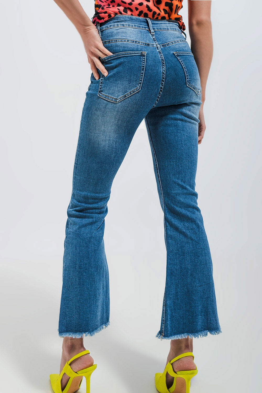 Jean court évasé - Bleu moyen délavé