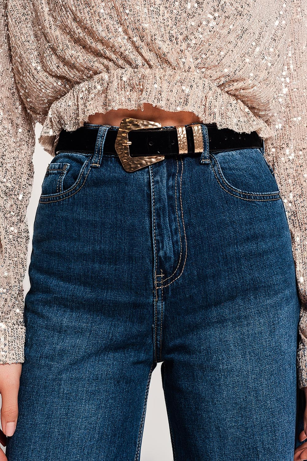 Jean Cropped déchiré avec ourlet à franges Bleu