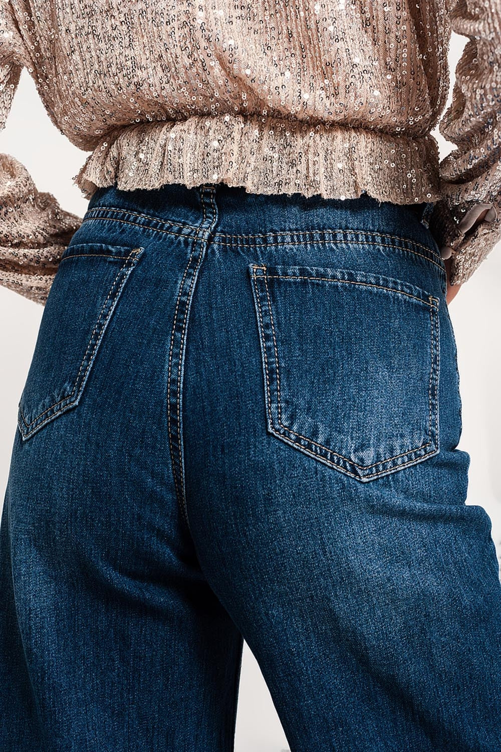 Jean Cropped déchiré avec ourlet à franges Bleu