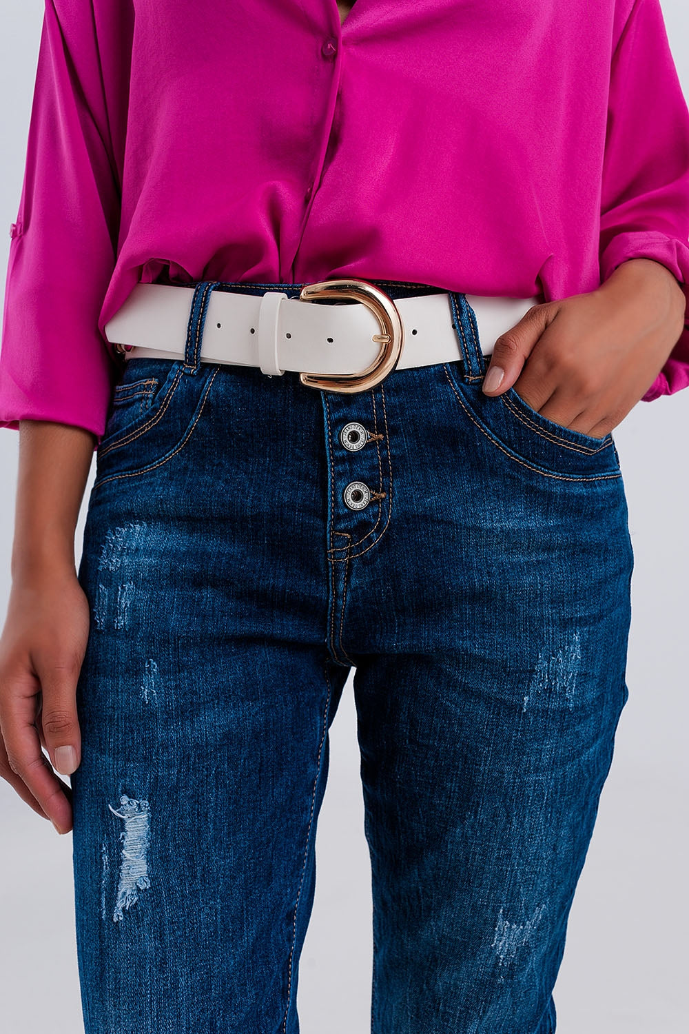 Jean droit à boutons apparents bleu foncé