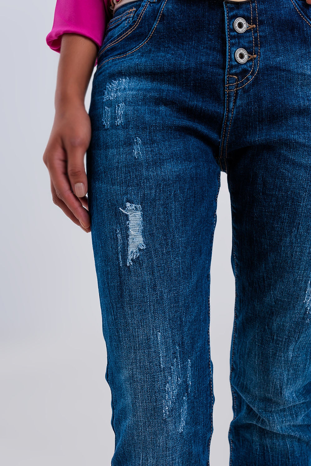 Jean droit à boutons apparents bleu foncé