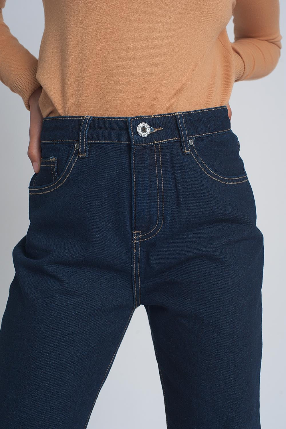 Jean droit à taille haute Bleu foncé