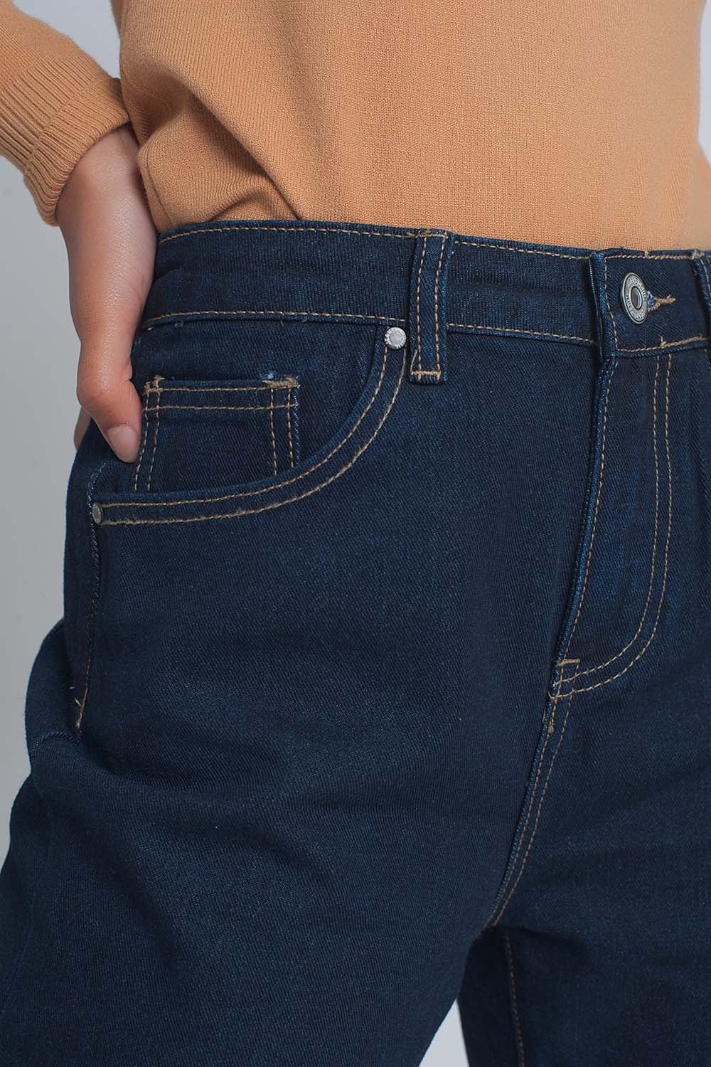 Jean droit à taille haute Bleu foncé