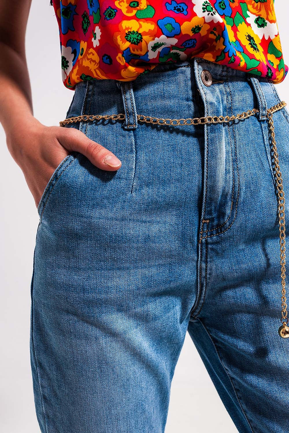 Jean droit à taille haute Délavage clair