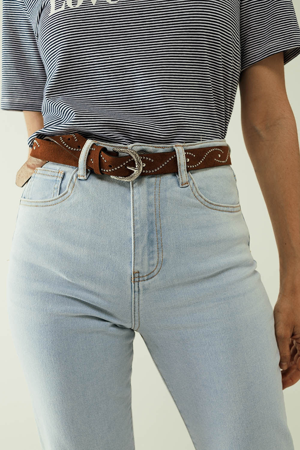 Jean droit bleu clair avec ourlet et cinq poches