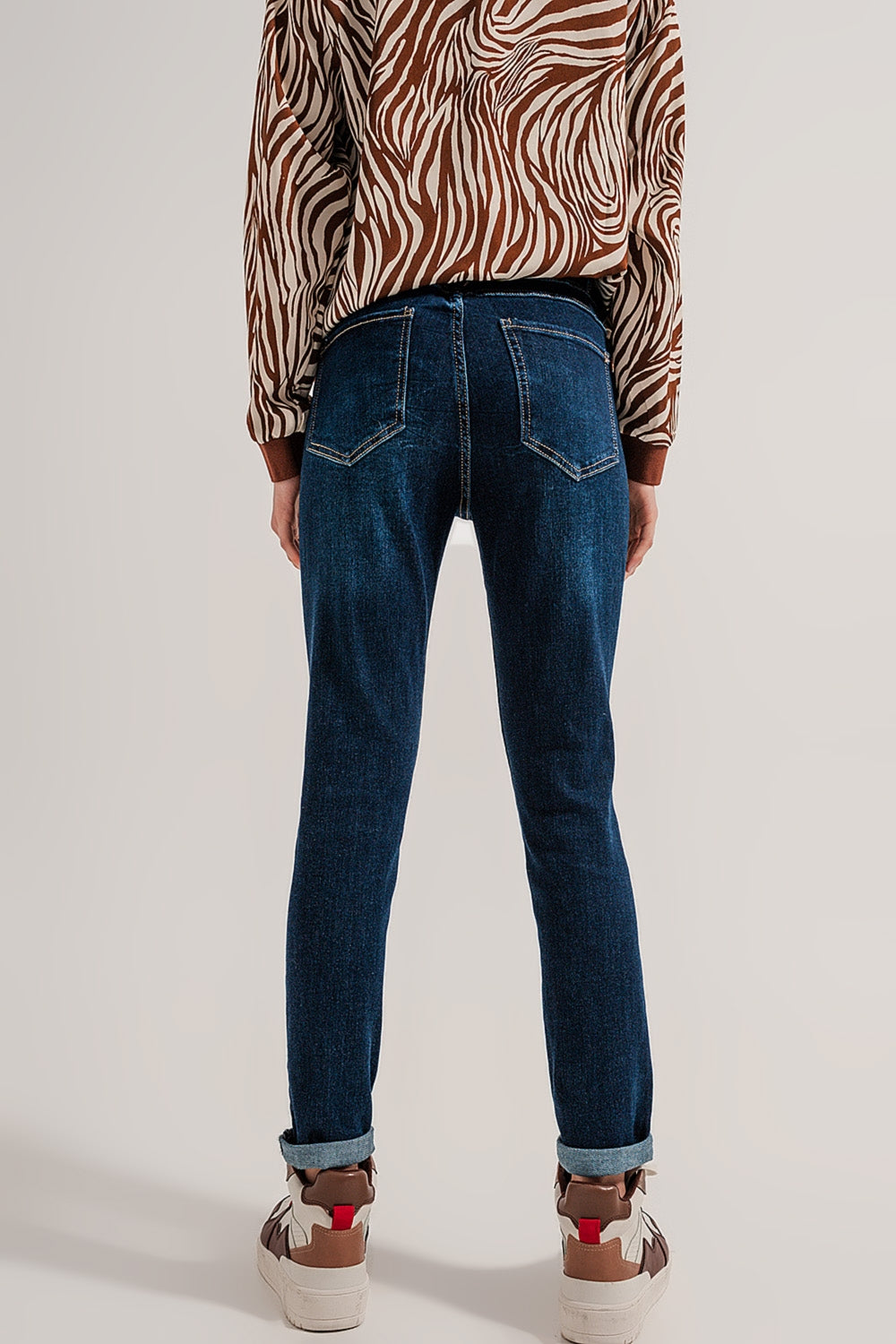Jean droit en coton mélangé Bleu moyen