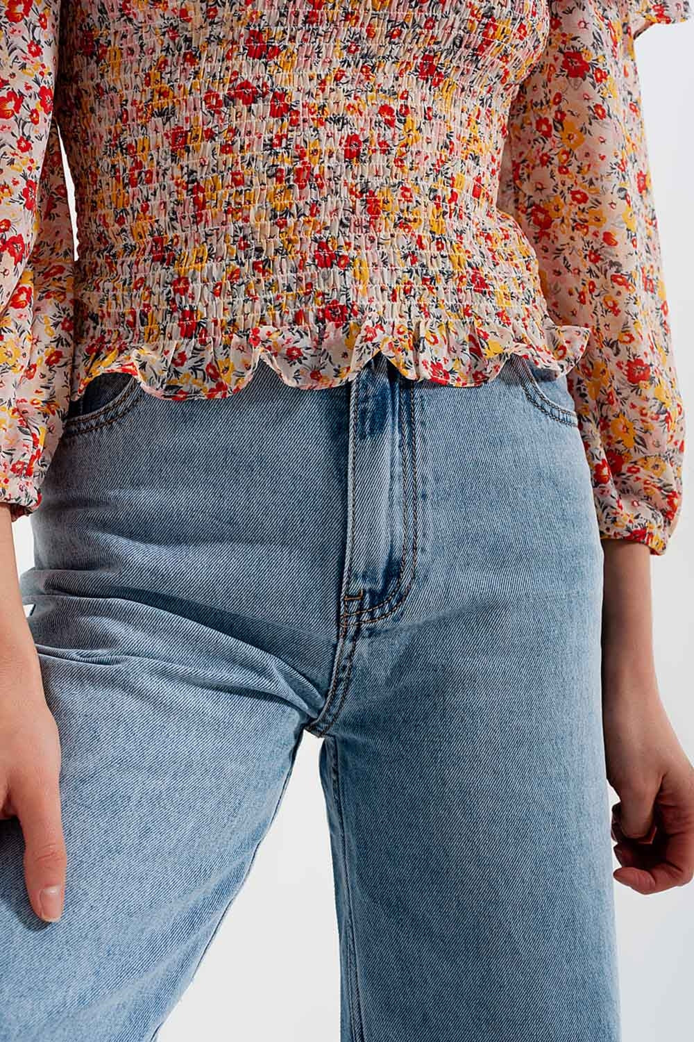 Jean droit large à taille haute bleu clair